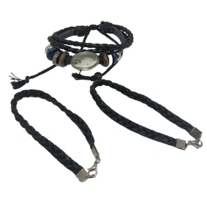Black Leather Braided Bracelets Lot of 3 Woven Suede Narrow Boho 6.5" E2E - Picture 1 of 6