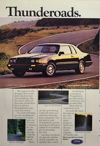 Anuncio impreso vintage 1986 Ford Thunderbird Scenic Roads coche negro de 2 puertas - Imagen 1 de 2