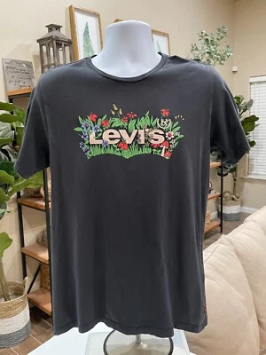 Levi's Mens Casual Short Sleeve Crew Neck T-Shirt Floral Spellout Black Size M - Image 1 of 4