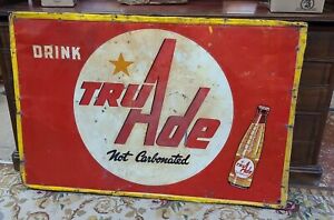 VINTAGE ORIGNAL DRINK TRU ADE PAINTED METAL ADVERTISING SODA BOTTLE SIGN A M 109