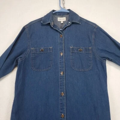 Vintage Calvin Klein Women's Size 7 Denim Jumper Long Sleeve Midi Dress Made USA - Image 1 of 4