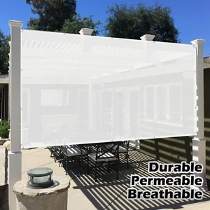 Patio Awning Canopy Shade Panel Tarp Cover 90% UV Block Air Flow Mesh in White - Picture 1 of 7