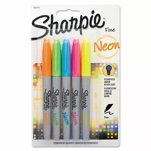Sharpie Neon Permanent Markers Assorted 5/Pack 1860443 - Picture 1 of 5