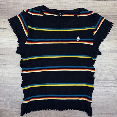 Top de manga corta a rayas Volcom para niñas talla 10 Foto 1 de 4