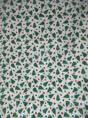 Christmas Fabric TINY Trees & Presents ALLOVER White Multi Cotton Fabric  31"X44 - Image 1 of 4