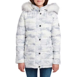 HFX Youth Parka Jacket, Detachable faux-fur hood, Small, White (Camo) - Picture 1 of 6