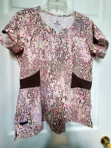 NWOT-Jockey Scrub Top Size M-Pastel/Tan Abstract Dots-Chest 22"/L 25" - Picture 1 of 5