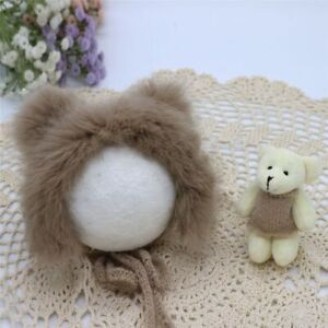 Bear Doll Costume -Newborn Infant Knitted Ha Photography Props Accessory 2PC Set