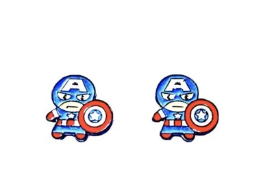 Marvel Inspired CAPTAIN AMERICA Metal Enamel Stud Earrings Gift Ships Fast - Изображение 1 из 2