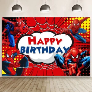 Superhero Spiderman Backdrop Boys Happy Birthday Party Photo Background Banner - Picture 1 of 8