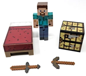 Minecraft 3" Survival Pack con letto rosso, Steve, spada, piccone Jazwares/Mojang!! - Foto 1 di 4