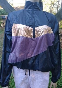 Material Girl M Shiny Metallic Gold Purple Lightweight Windbreaker Track Jacket - Picture 1 of 4