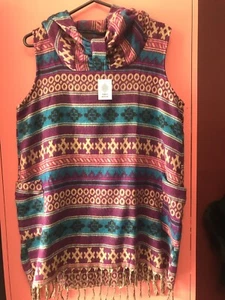 Túnica de vestido suave con capucha bolsillos delanteros boho hippie rayas púrpura y azul - Imagen 1 de 3