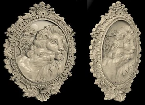 3D STL Model TWO LIONS IN THE FRAME for CNC Router Aspire Artcam 3D Printer Cut - Picture 1 of 1