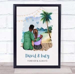 Beach Lights Romantic Gift For Him or Her Personalised Couple Print - Picture 1 of 5