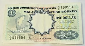 1959 MALAYA AND BRITISH BORNEO ONE DOLLAR NICE VF - Picture 1 of 2