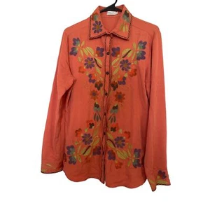 Tasha Polizzi Embroidered Floral Orange Pearl Snap Medium Women Western Shirt - Picture 1 of 9