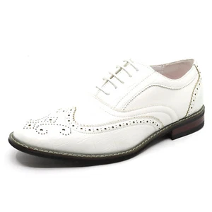 Zapatos de vestir Oxford blancos con cordones punta de ala perforada de dos tonos para hombre - Imagen 1 de 6