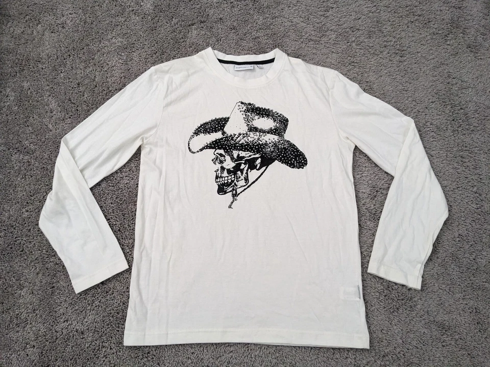 Camiseta Angelo Litrico Masculina Média Caveira Cowboy Western Strass Racer Branca - Imagem 1 de 4