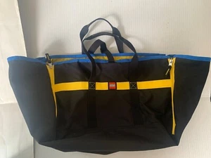 Lego Canvas Tote Bag Expandable Large Black Yellow & Blue Buckle Closure Unique - Picture 1 of 10