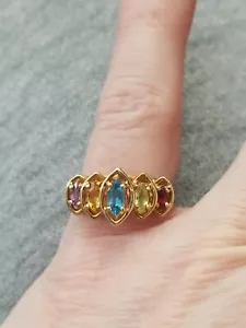 Anillo Madre/Abuela 10K KL JCI Topacio Granate Peridoto Citreno Amatista 5.5 - Imagen 1 de 6