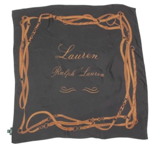 Ralph Lauren Equestrian Buckle Strap Black Brown Square Silk Scarf 42 x 42 /297 - Picture 1 of 4