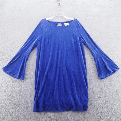 Beige by eci Mujer Manga Campana Terciopelo Flock Vestido Cambio Grande Azul Cóctel NUEVO Foto 1 de 4