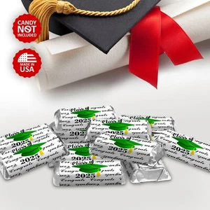Class of 2025 Graduation Mini Candy Wrapper | Set of 60 Stickers | Green Theme - Picture 1 of 9