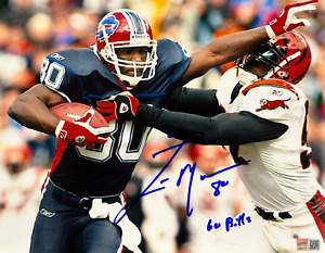 Eric Moulds Signed Stiff Arm vs Bengals 11x14 Photo with Go Bills!