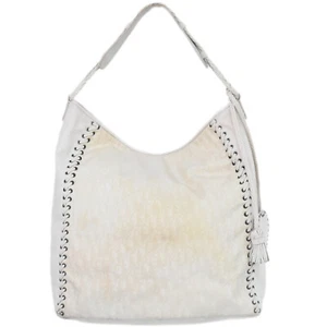 Borsa a tracolla Christian Dior Trotter tela pelle bianco sporco argento - Foto 1 di 10