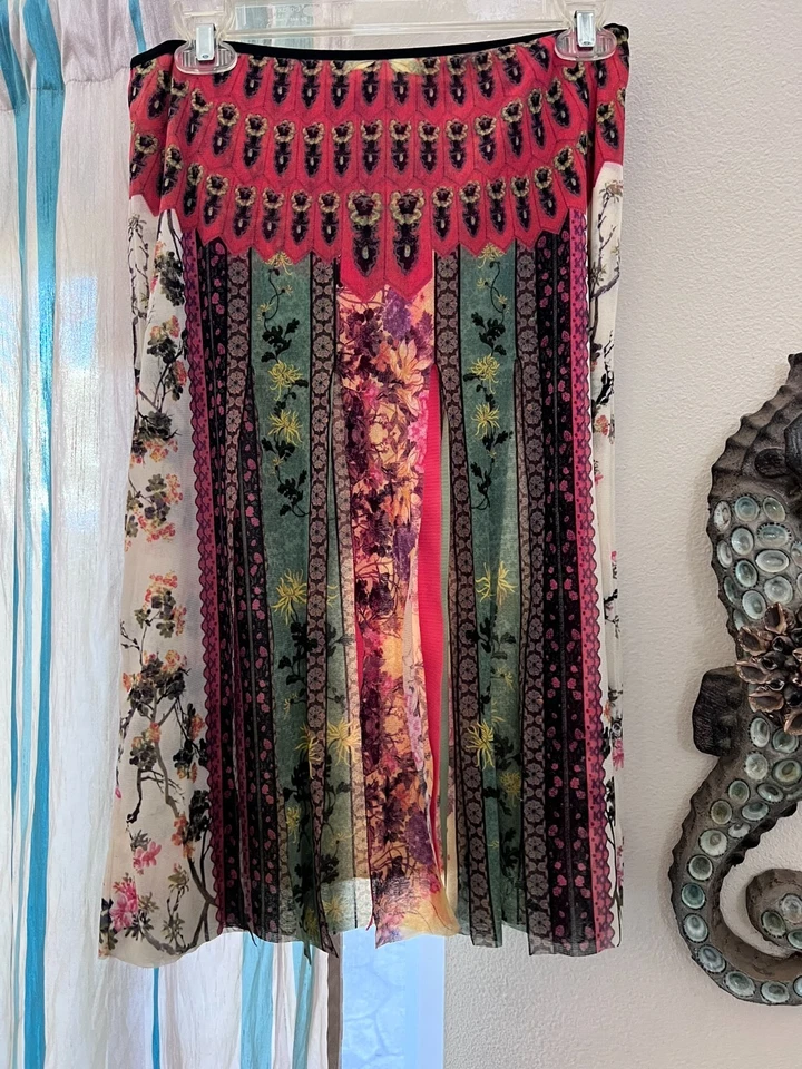 Vivienne Tam Floral Print Carwash Panel Skirt Size 2 Designer - Image 1 of 4