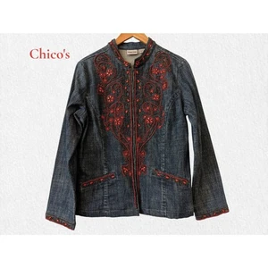 Chico's Denim Perlen Jeans Bohemian Western Style Jacke Gr. Chico's 1 - Bild 1 von 9