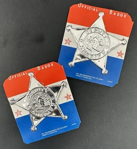 Vintage Pressed Metal Toy Official Badge Deputy Sheriff Pin Silver Pair Japan - Picture 1 of 9