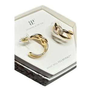 Bomb Party April "We Love the Details" Cubic Zirconia on Gold Hoop Earrings - Picture 1 of 7