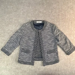 0039 Italy Blazer Jacke dunkelblau geometrisch strukturiert vorne offen Größe Small - Bild 1 von 7