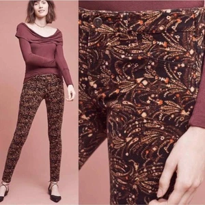 Anthropologie Pilcro Serif Corduroy Paisley Brown and Black Print Skinny Pants - Picture 1 of 16
