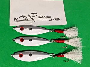 3- 1.5 oz SHAD Fishing Casting Jigging Slab Lead Spoon Lures white / chrome - Picture 1 of 6