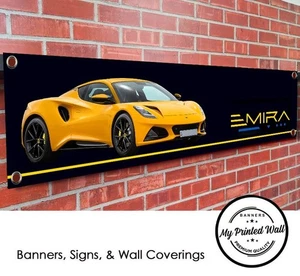 Striscione Lotus Emira (giallo) per LABORATORIO, garage, showroom ecc - Foto 1 di 2