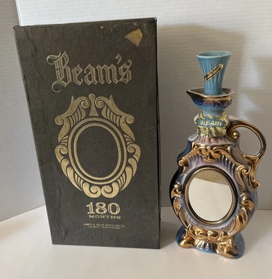 Vintage Jim Beam Blue Mirror Decanter White Gold Kentucky Bourbon Whiskey 1975 - Image 1 of 4