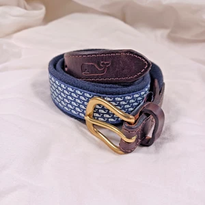 Vineyard Vines Boys Classic Whale Canvas Belt Leather Trim Blue Size 28 LOGO - Picture 1 of 8