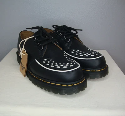 Dr. Martens Ramsey Creepers Shoes Men's 10 Black Leather Retro 90s White Trim - Image 1 of 4