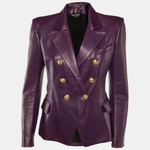 Balmain Purple Leather Double Breasted Blazer L - Picture 1 of 5