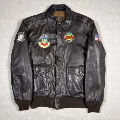 Type A-2 Air Force Brown Leather Jacket Mens 44 Cockpit VTG DWG 30-1415 TFW 366 - Image 1 of 4
