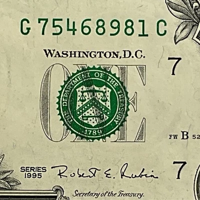 1995 nota antiga nota de um dólar G75468981C impressão FW GC bloco Chicago - Imagem 1 de 4