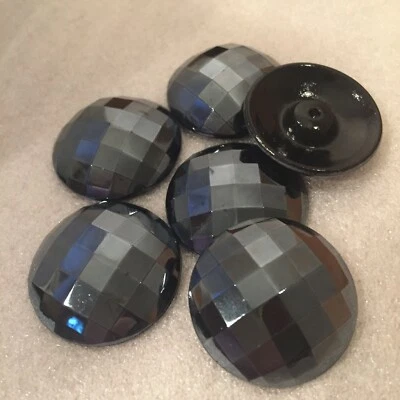 BK347 Vintage Alemán 37mm Redondo Facetado Hematita Cristal Botones, Espalda Cóncava (6) Foto 1 de 2