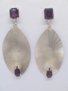 925 Silver Earrings with Synthetic Purple Stones - Imitation Amethyst - - Picture 1 of 4