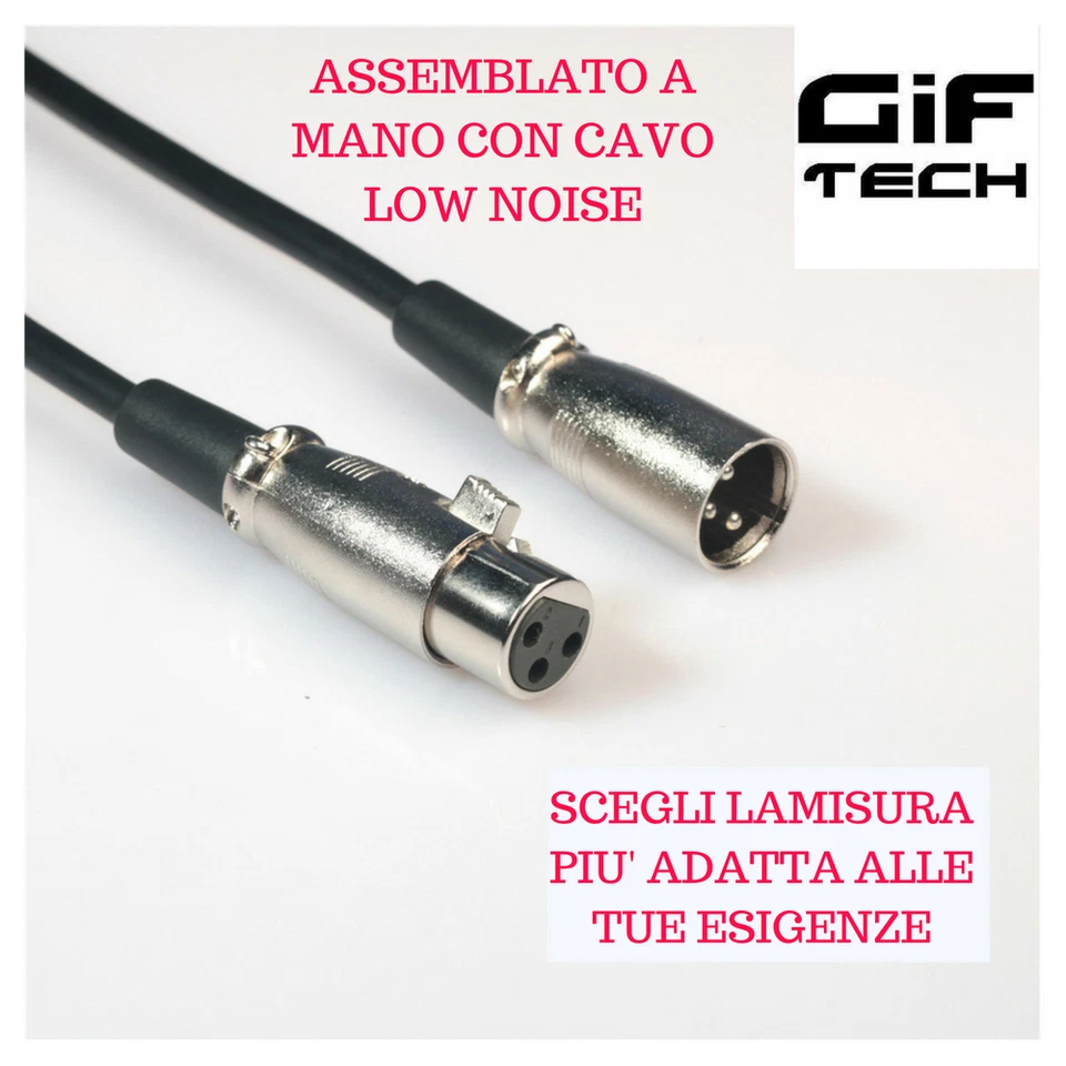 GIFTECH CAVO XLR CANNON DA 50 CM A 20 M MASCHIO / FEMMINA 3 POLI AUDIO ASSEMBLATO A MANO