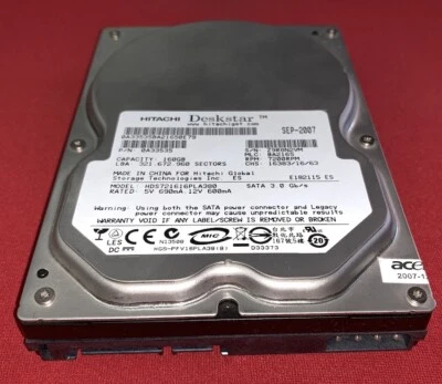 HITACHI DESKSTAR  160GB 3.5" SATA HDD - HDS721616PLA380 100% TESTATO - VEDI FOTO - Immagine 1 di 4