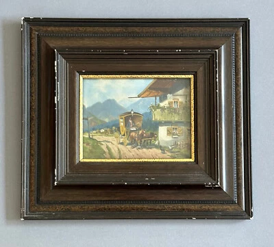 Karl Rohrhirsch Postkutsche Poststation Ölgemälde Mail Carriage Berge Alpen - Bild 1 von 4