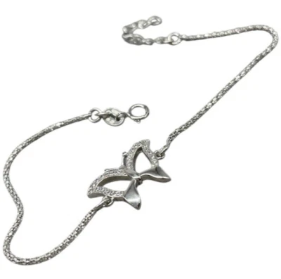 Bracciale Donna di Argento 925 rodiato cordoncino e farfalla regolabile Firmato - Immagine 1 di 4